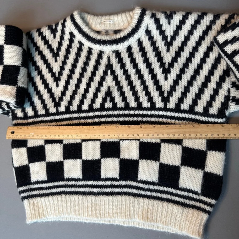 Mother The Itsy Crop Jumper Sweater Black White Alpaca S, NWOT - Picture 4 of 9
